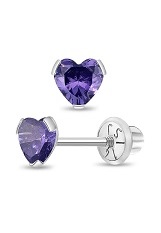 gorgeous white gold heart February birthstone baby earrings